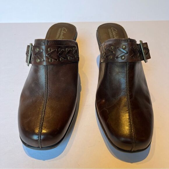 Women's Clarks Bendables Leather Clogs Brown Size 10W - Picture 2 of 11